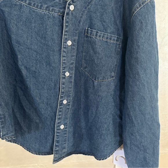 Commense Blue Asymmetrical 3/4 Sleeve Button Down Shirt - Picture 3 of 10